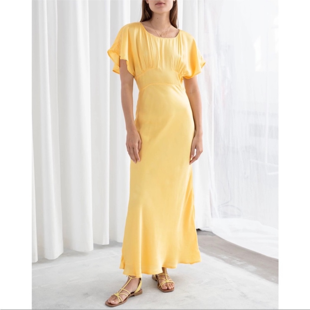 NWoT &Other Stories Yellow Gathered Satin Maxi Dress